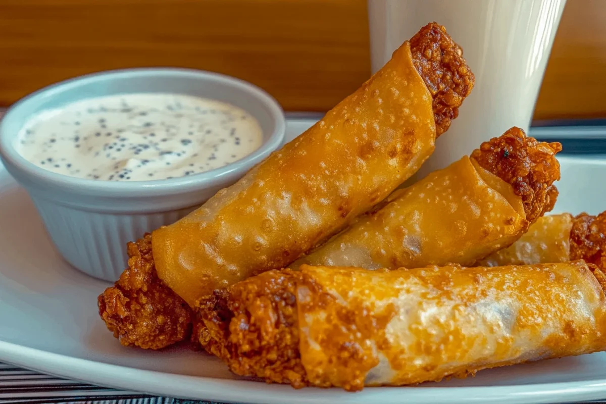 Reuben egg rolls close-up
