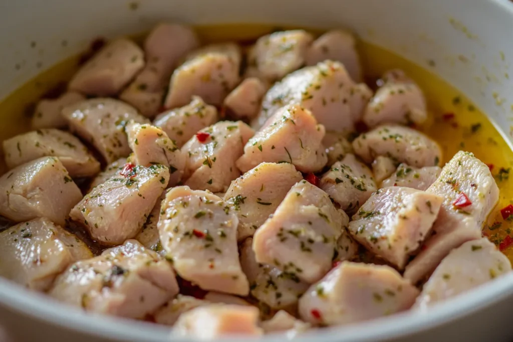 Chicken marinating for a tender result