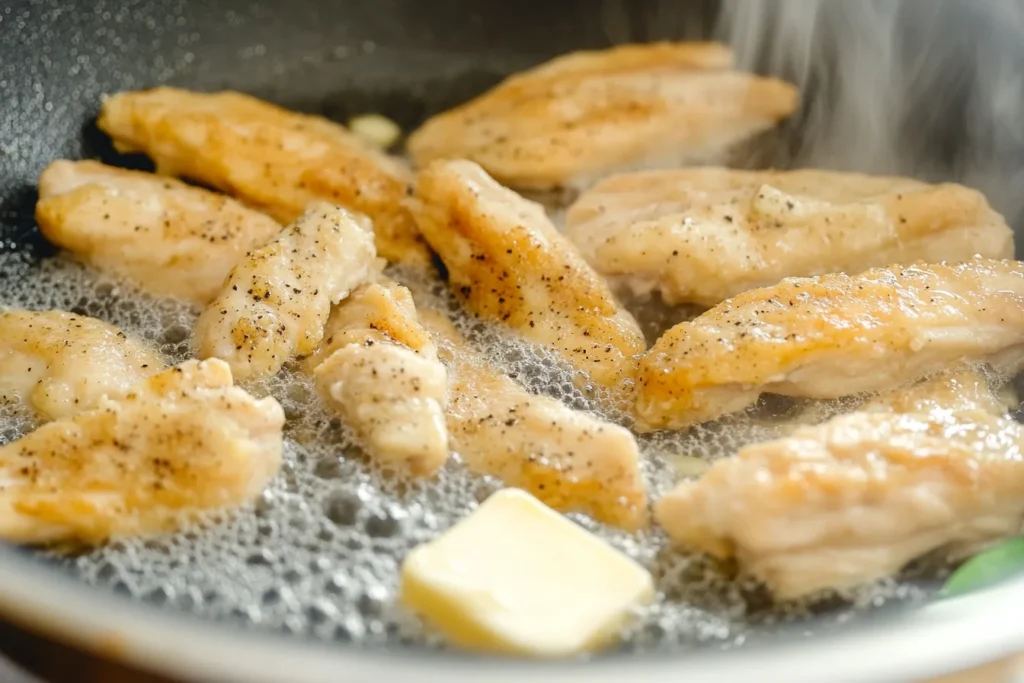 Cooking chicken strips in garlic butter