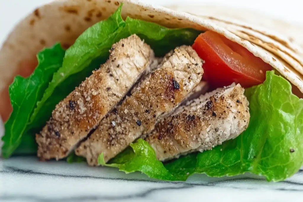 Grilled chicken wrap close-up