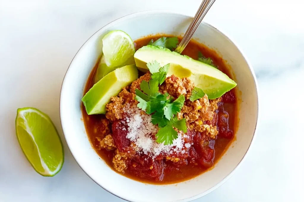 "Taco soup with toppings to reduce carbs"