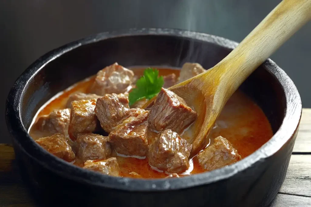 Carne guisada in a clay pot