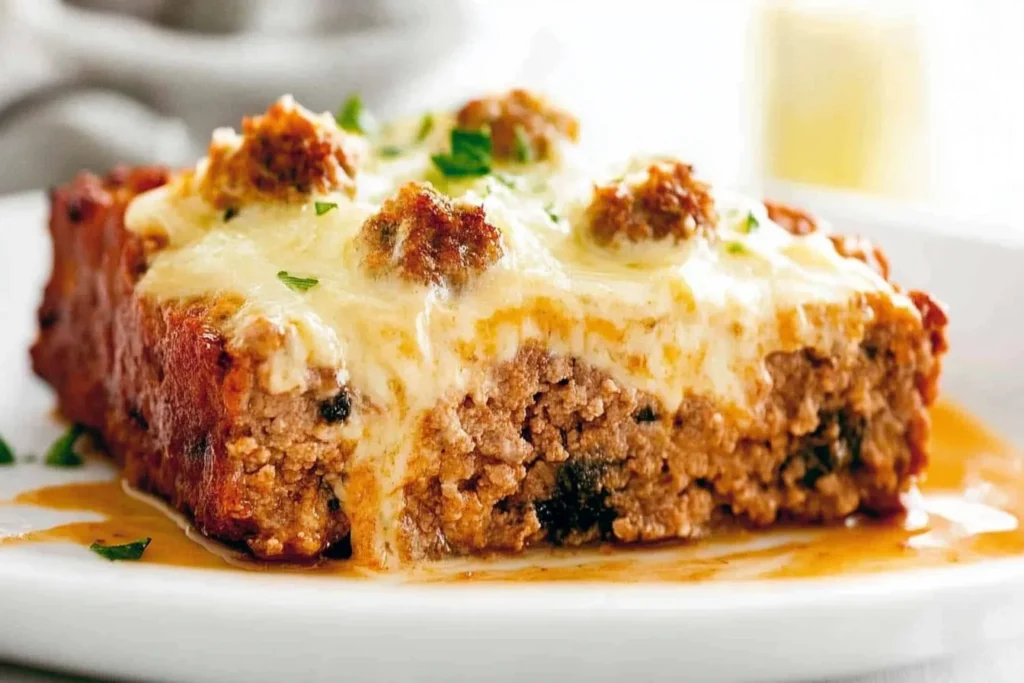 Sliced chicken cordon bleu meatloaf with sauce