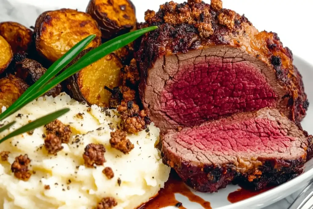 Smoked beef roast with sides