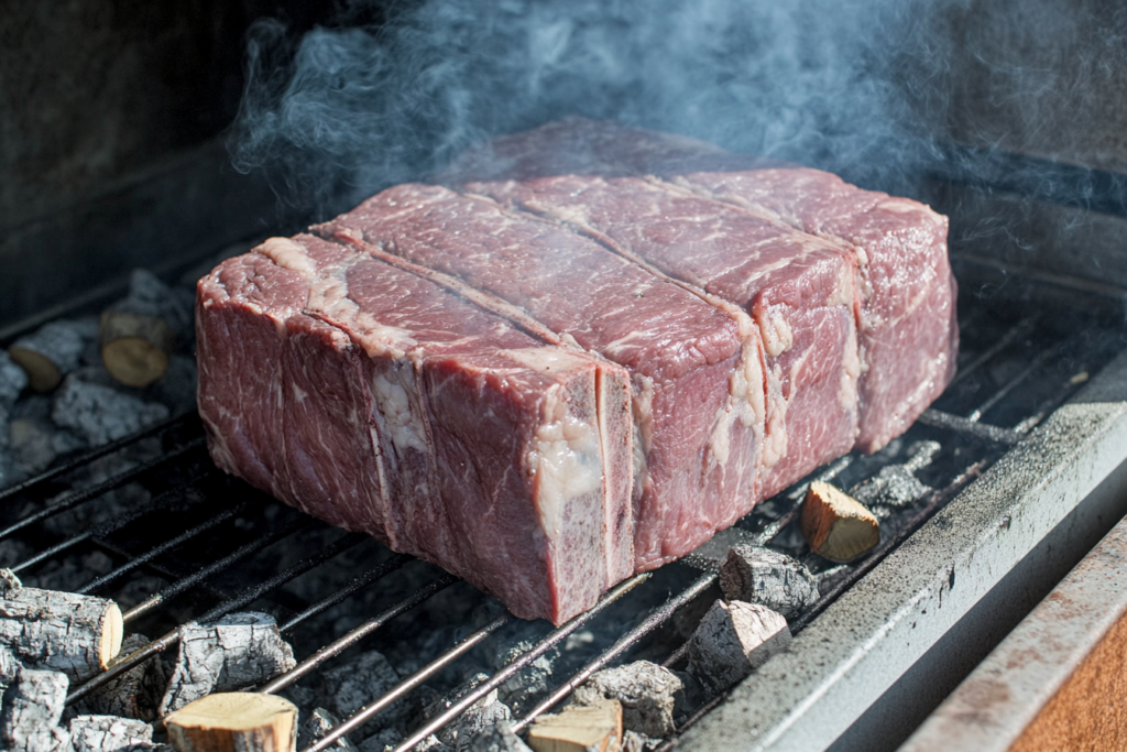 Smoked beef roast on smoker