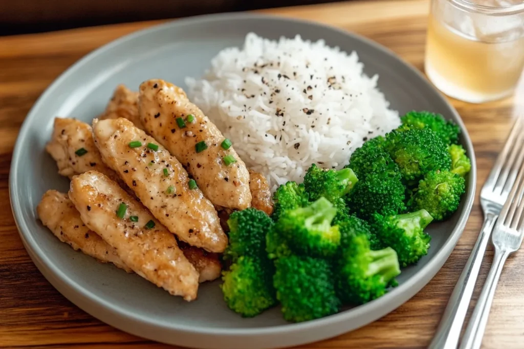 Garlic butter chicken with sides