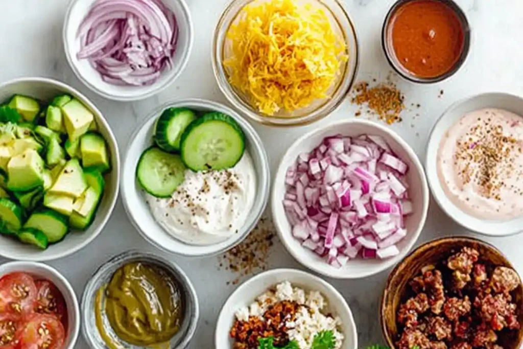 Burger Bowl Toppings and Dressings	