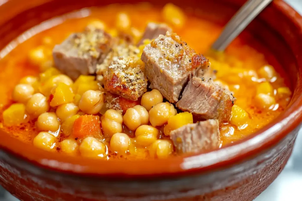 Cocido Madrileño in a clay pot