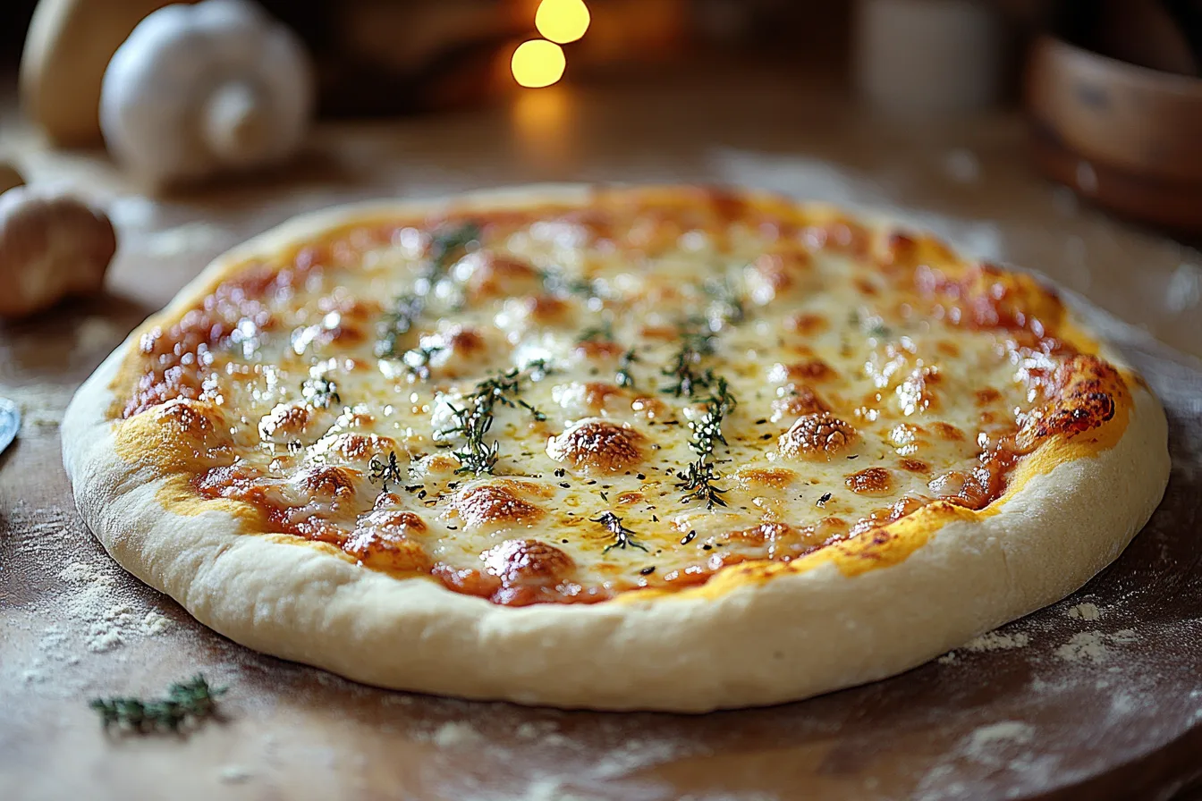 Sliced homemade pizza made with frozen pizza dough.