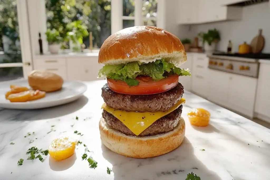 Assembled burger on a plate	