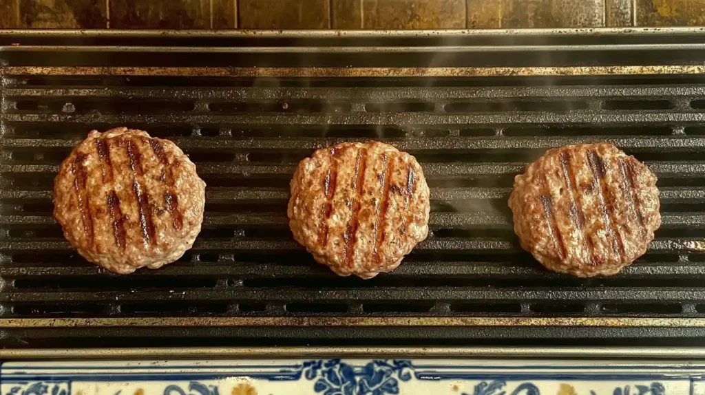 Sizzling burger on the grill
